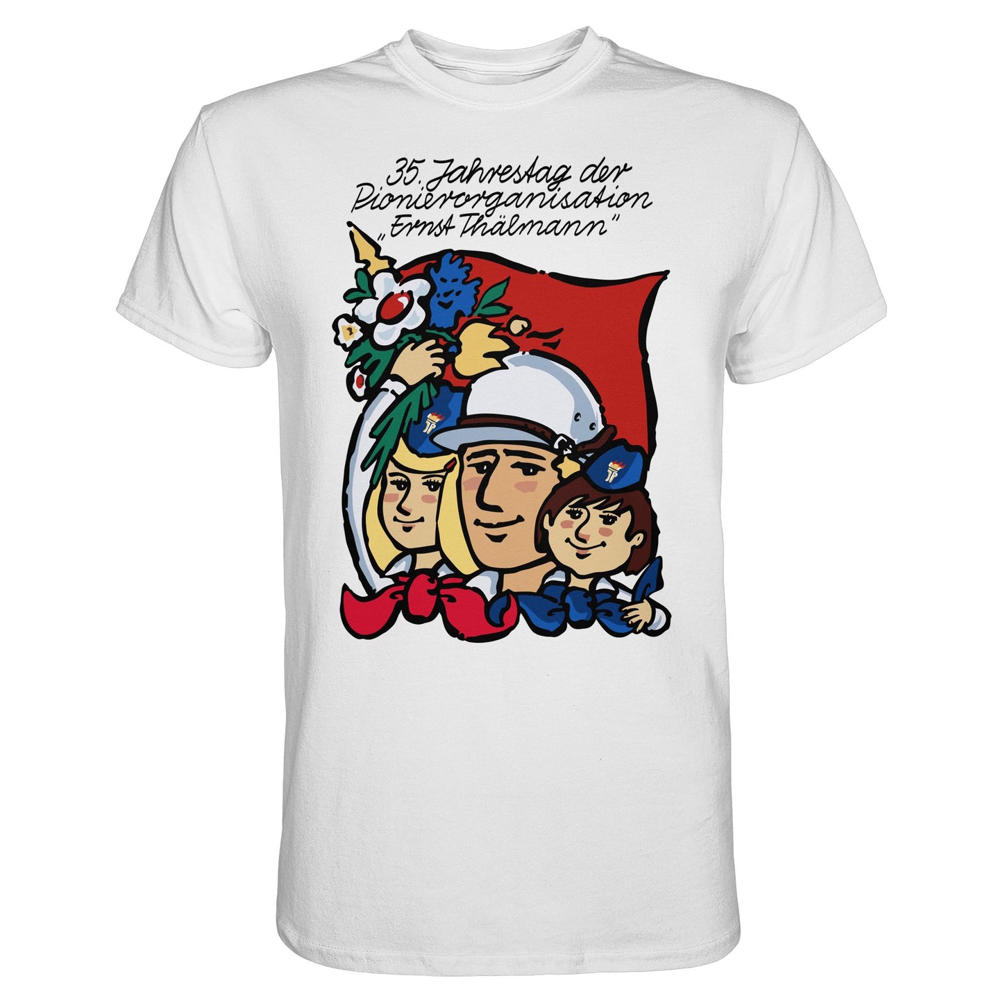 DDR Ostalgie Shirt Unisex • 35 JAHRE PIONIERORGANISATION ERNST THÄLMANN (ORIGINAL DDR-PLAKAT)