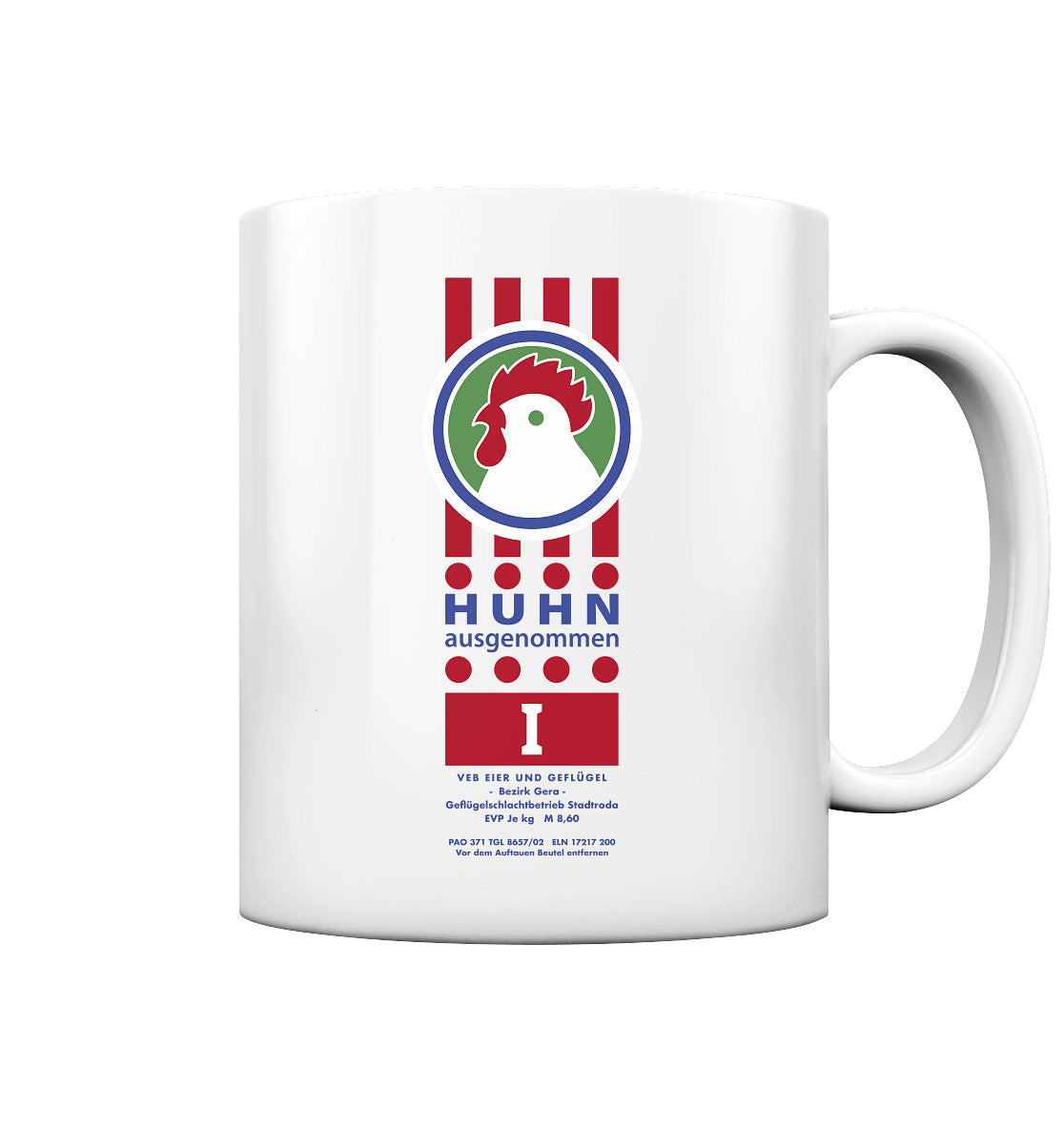 DDR Ostalgie Tasse • HUHN AUSGENOMMEN - VEB EIER UND GEFLÜGEL GERA