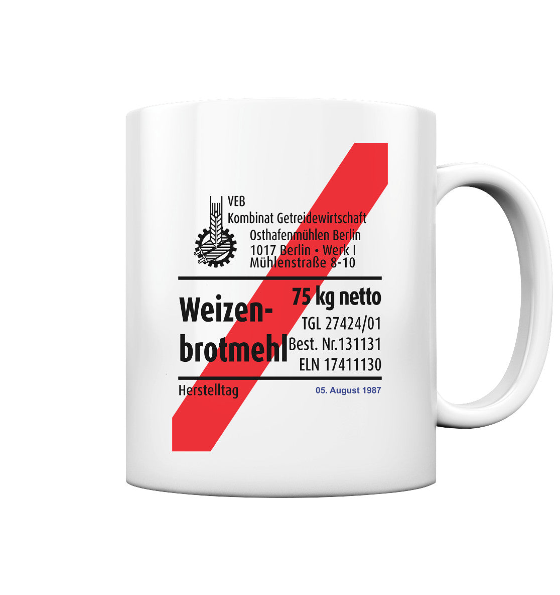 DDR Ostalgie Tasse • WEIZENMEHL - VEB KOMBINAT GETREIDEWIRTSCHAFT (ORIGINAL-VERPACKUNG)