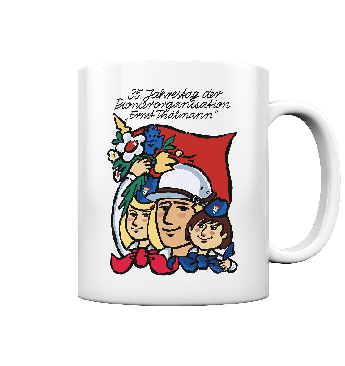 DDR Ostalgie Tasse • 35 JAHRE PIONIERORGANISATION ERNST THÄLMANN (ORIGINAL DDR-PLAKAT)