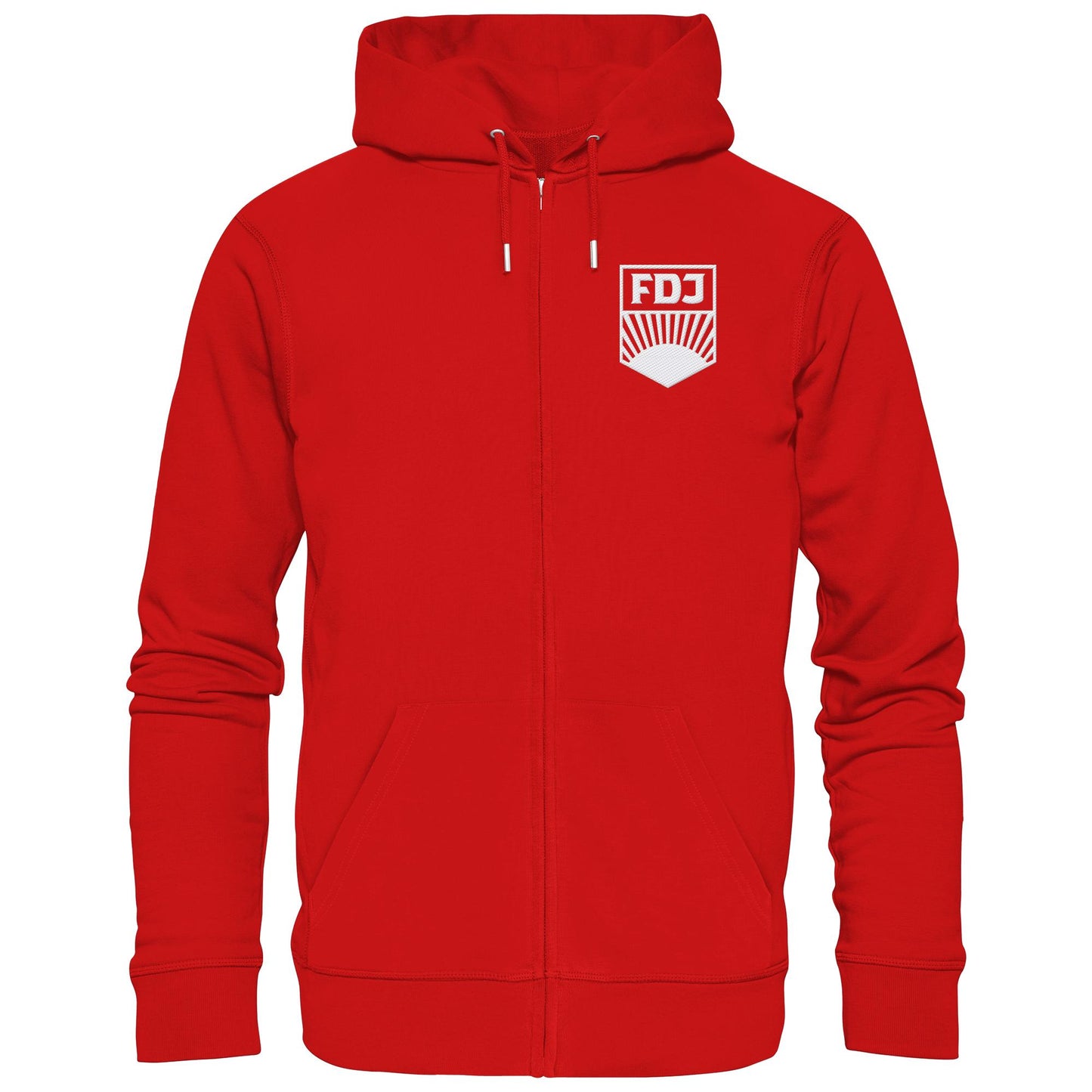 DDR Ostalgie Kapuze / Zipper Hoodie bestickt • FDJ - WEISS