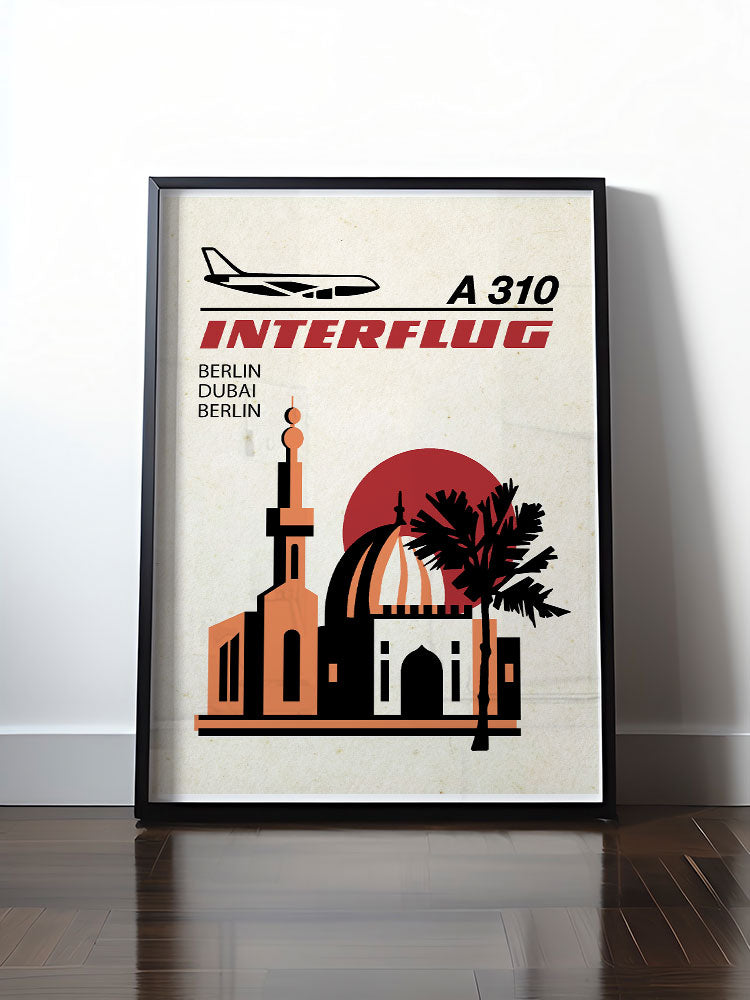 Historisches DDR Poster (A4 | A3 | A2 | A1) • INTERFLUG BERLIN - DUBAI (ORIGINAL SONDERSTEMPEL)