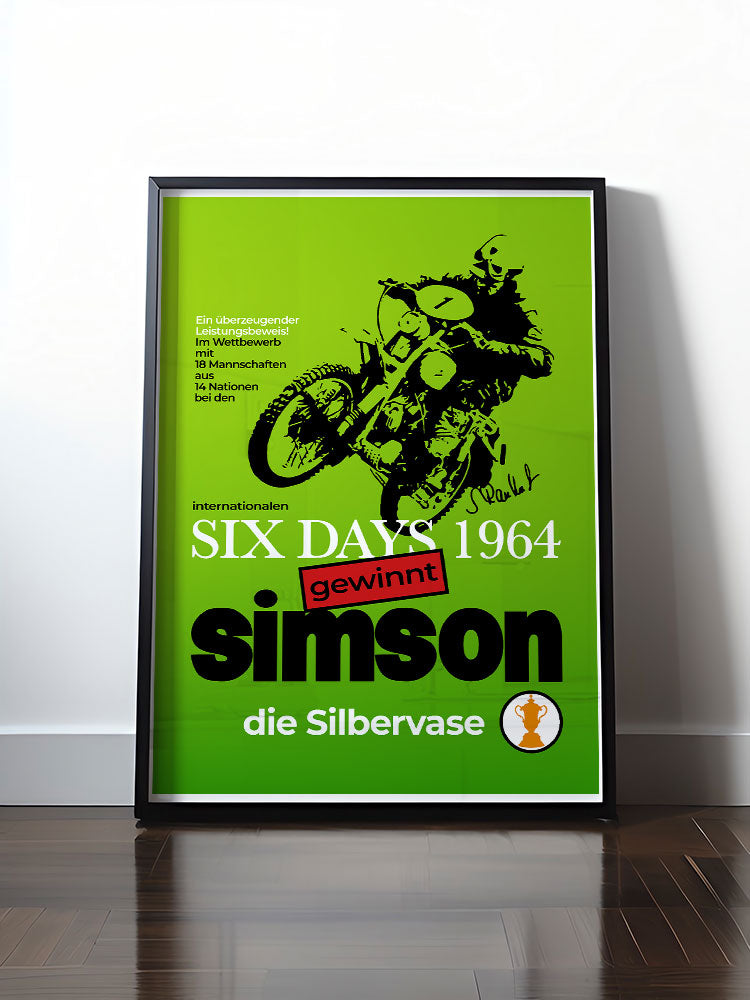 Historisches DDR Poster (A4 | A3 | A2 | A1) • SIMSON GEWINNT SILBERVASE - SIX DAYS 1964