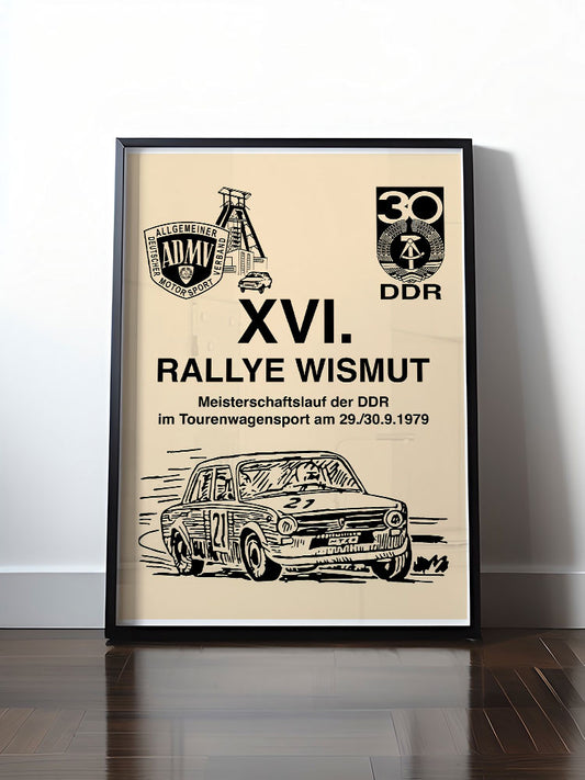 Historisches DDR Poster (A4 | A3 | A2 | A1) • 16. RALLYE WISMUT, MEISTERSCHAFTSLAUF DER DDR - 1979