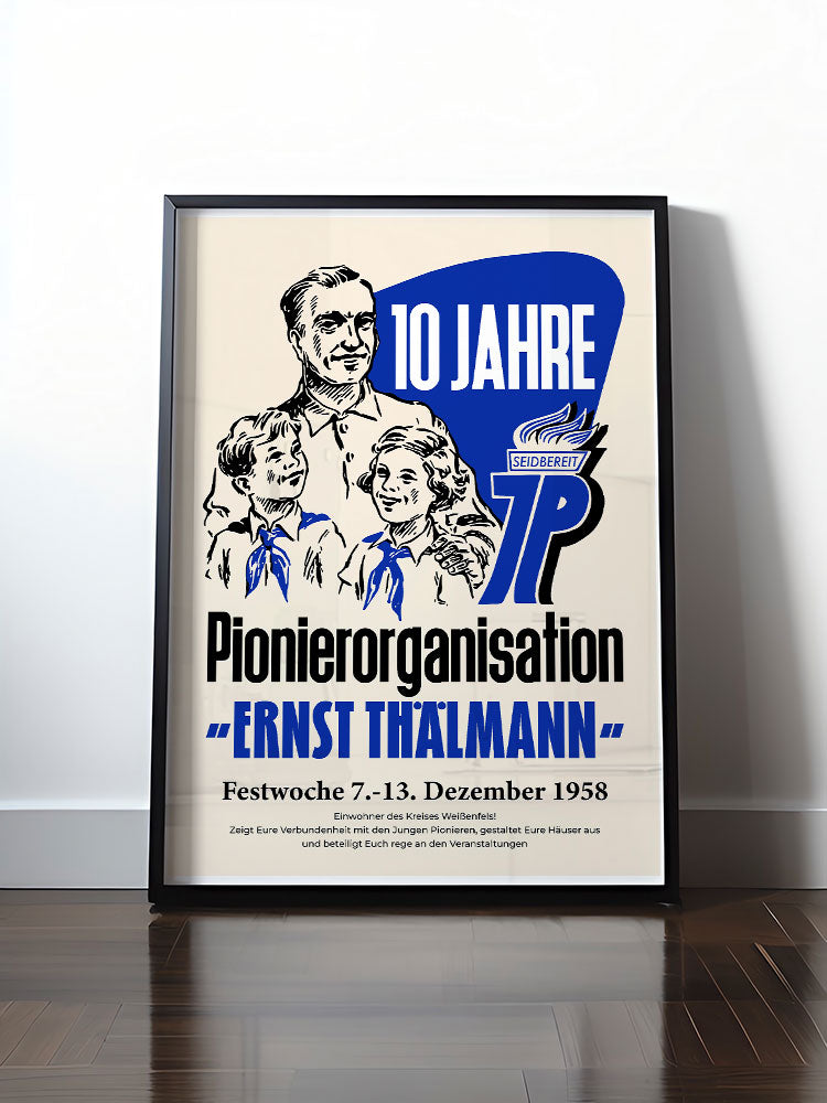 Historisches DDR Poster (A4 | A3 | A2 | A1) • 10 JAHRE PIONIERORGANISATION 1958 - ORIGINAL ILLUSTRATION