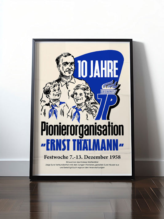Historisches DDR Poster (A4 | A3 | A2 | A1) • 10 JAHRE PIONIERORGANISATION 1958 - ORIGINAL ILLUSTRATION