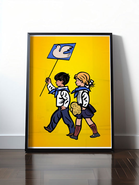 Historisches DDR Poster (A4 | A3 | A2 | A1) • KLEINE WEISSE FRIEDENSTAUBE - ILLUSTRATION UNSERE FIBEL