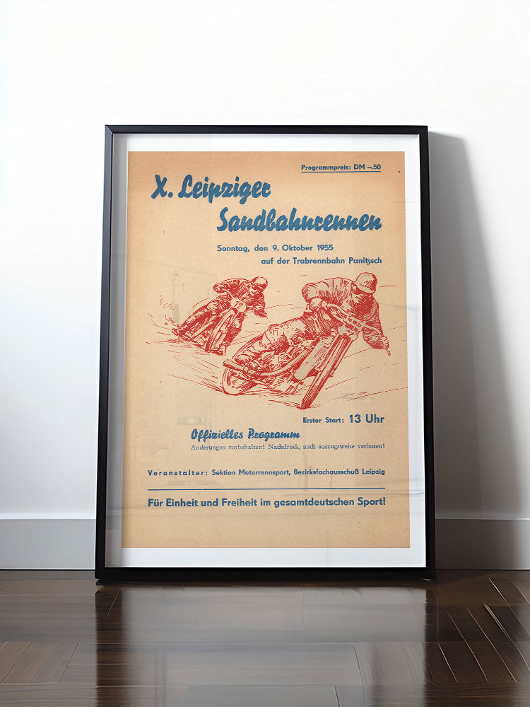 Historisches DDR Poster (A4 | A3 | A2 | A1) • 19. LEIPZIGER SANDBAHNRENNEN - 1955