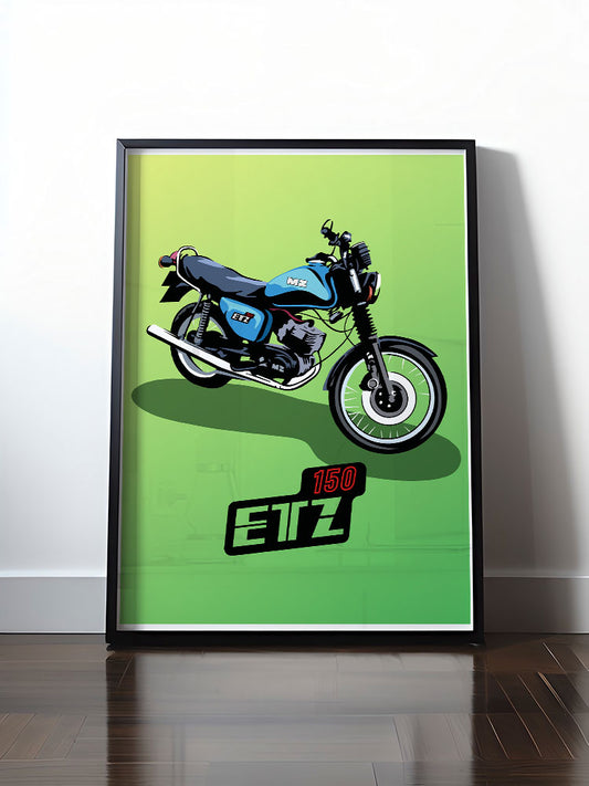 Historisches DDR Poster (A4 | A3 | A2 | A1) • MZ ETZ 150 BLAU (ORIGINAL DDR-PLAKAT)