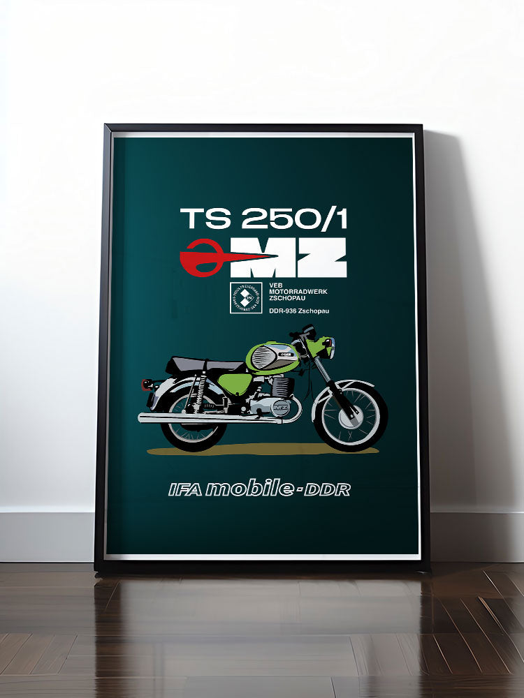 Historisches DDR Poster (A4 | A3 | A2 | A1) • MZ TS 250 GRÜN (ORIGINAL DDR-PLAKAT)