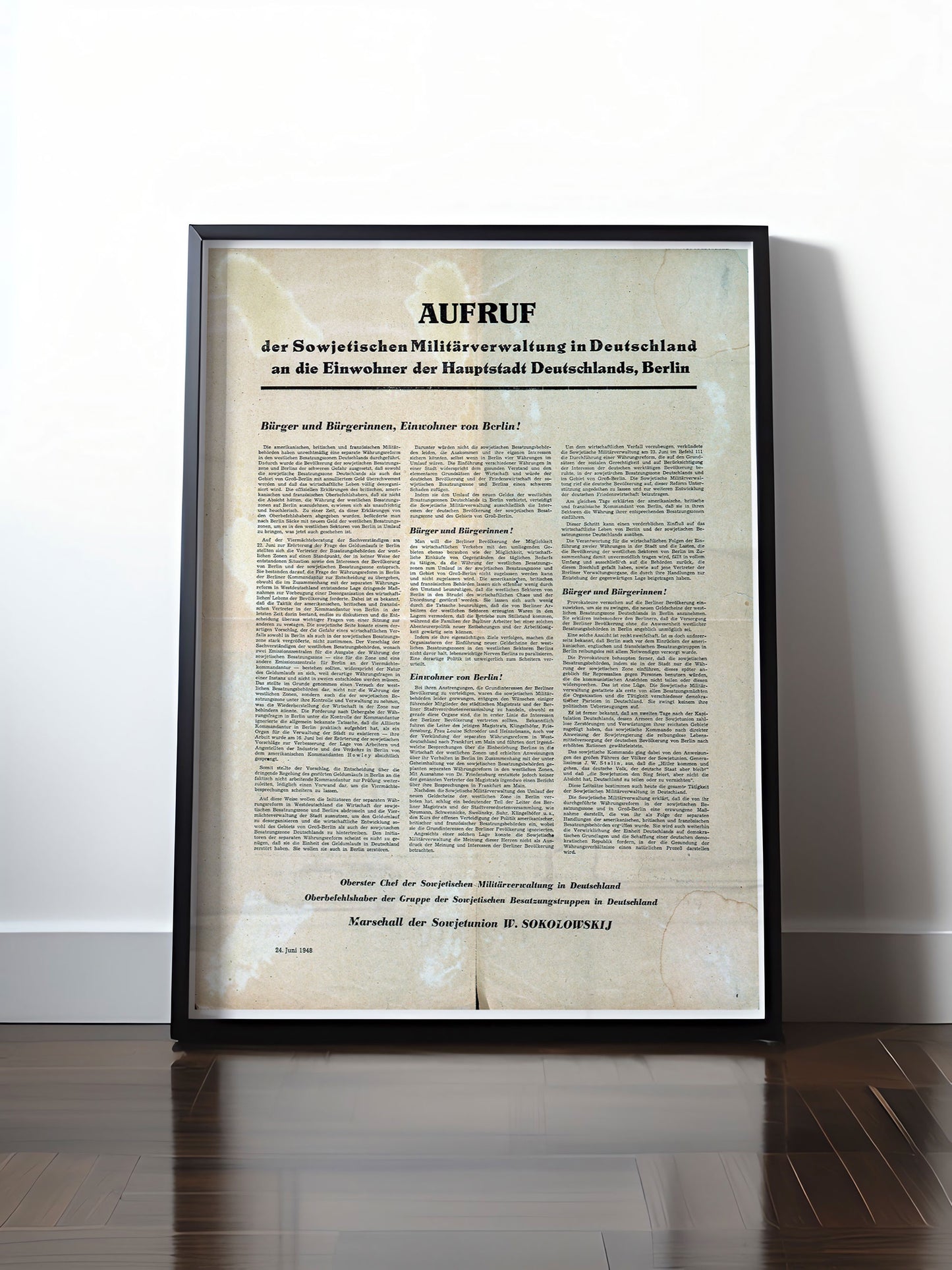 HISTORISCHES POSTER (A4 | A3 | A2 | A1) • AUFRUF DER MILITÄRVERWALTUNG BERLIN