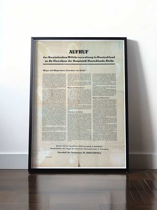 Historisches DDR Poster (A4 | A3 | A2 | A1) • AUFRUF DER MILITÄRVERWALTUNG BERLIN