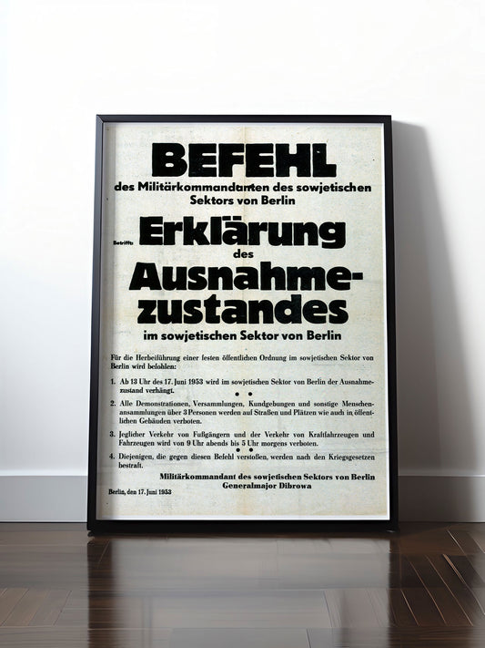 Historisches DDR Poster (A4 | A3 | A2 | A1) • DDR: ERKLÄRUNG DES AUSNAHMEZUSTANDES BERLIN