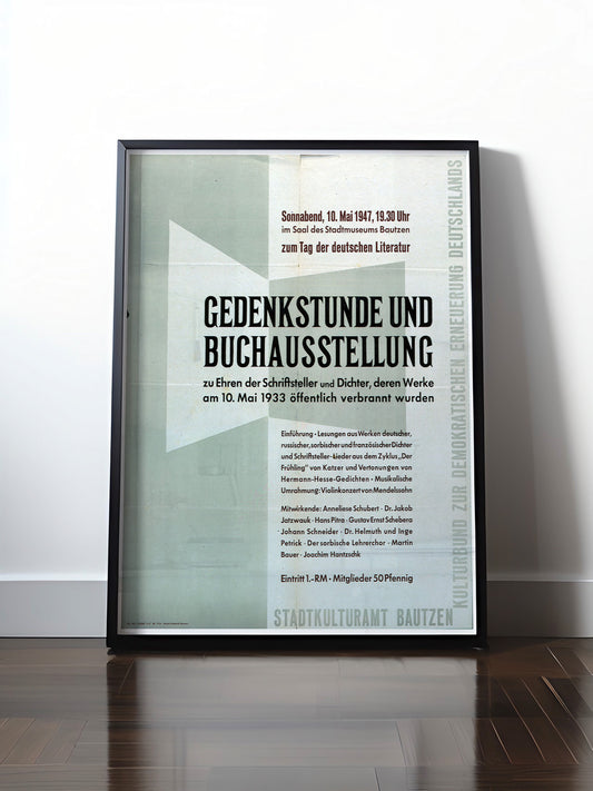 Historisches DDR Poster (A4 | A3 | A2 | A1) • DDR: GEDENKSTUNDE BÜCHERVERBRENNUNG