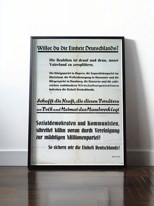 Historisches DDR Poster (A4 | A3 | A2 | A1) • DDR: WILLST DU DIE EINHEIT DEUTSCHLANDS?
