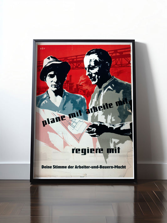 Historisches DDR Poster (A4 | A3 | A2 | A1) • DDR: PLANE MIT, ARBEITE MIT, REGIERE MIT