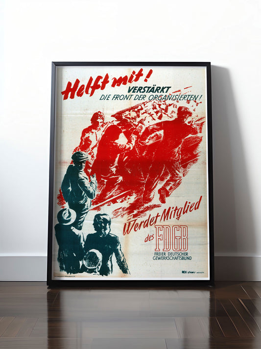 Historisches DDR Poster (A4 | A3 | A2 | A1) • FDGB - HELFT MIT!