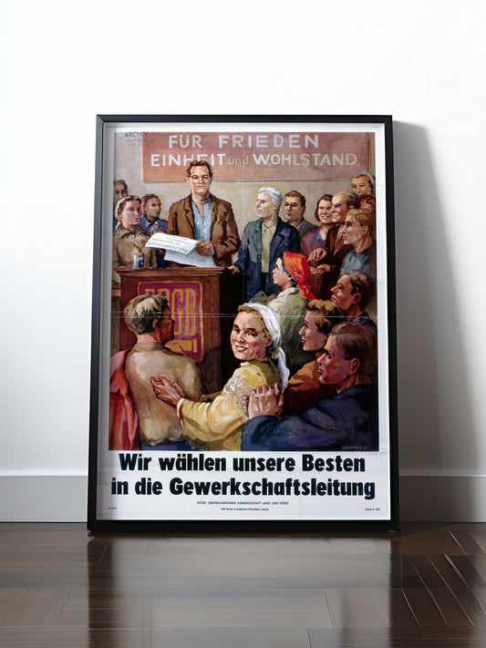 Historisches DDR Poster (A4 | A3 | A2 | A1) • WAHL GEWERKSCHAFTSLEITUNG