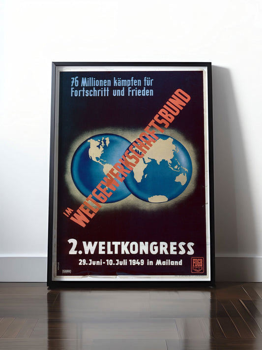 Historisches DDR Poster (A4 | A3 | A2 | A1) • KONGRESS WELTGEWERKSCHAFTSBUND MAILAND 1949