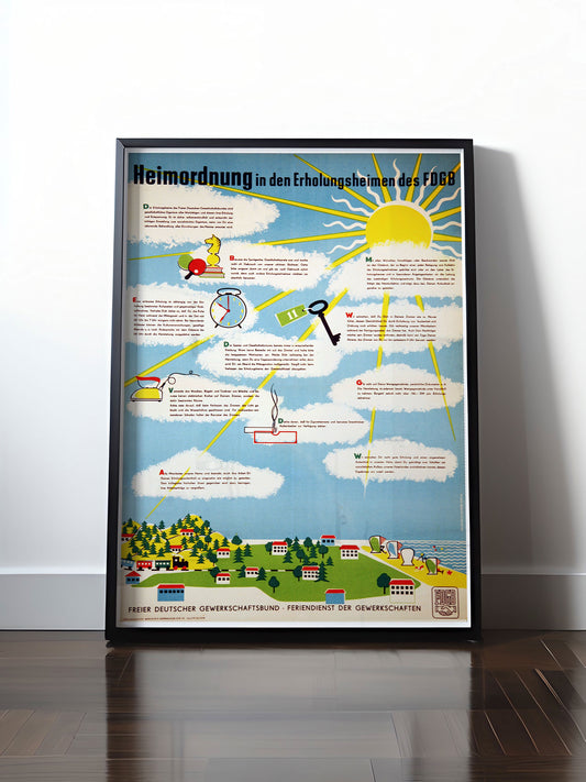 Historisches DDR Poster (A4 | A3 | A2 | A1) • ERHOLUNGSHEIM FDGB - HAUSORDNUNG