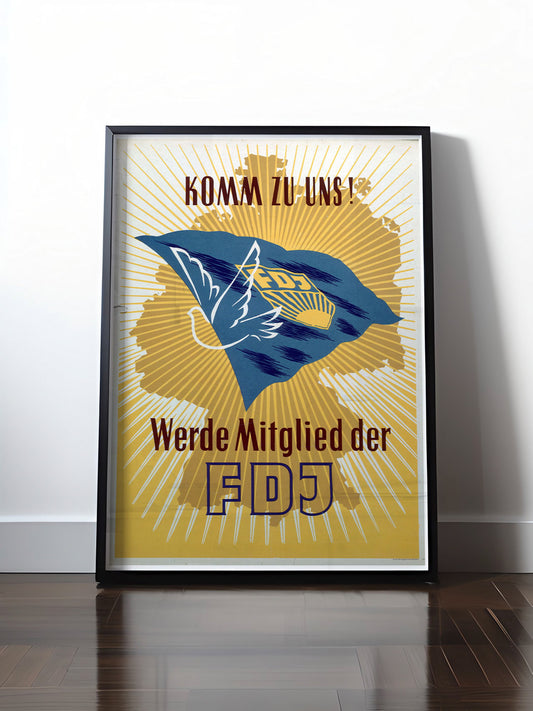 Historisches DDR Poster (A4 | A3 | A2 | A1) • DDR: FDJ - KOMM ZU UNS!