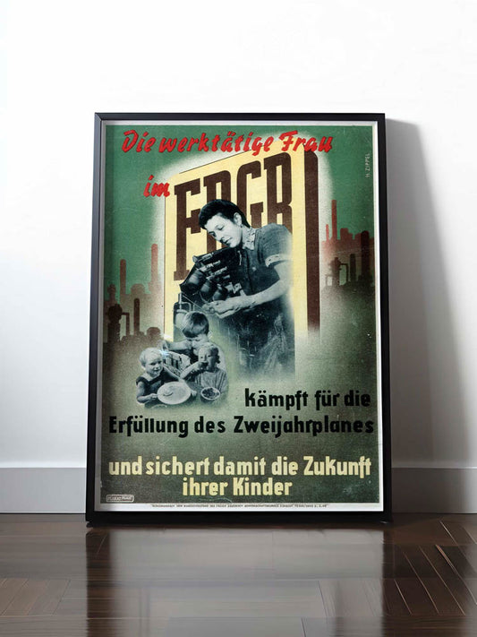 Historisches DDR Poster (A4 | A3 | A2 | A1) • DIE WERKTÄTIGE FRAU IM FDGB