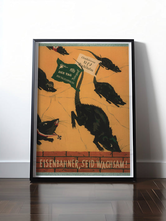 Historisches DDR Poster (A4 | A3 | A2 | A1) • DDR: EISENBAHNER, SEID WACHSAM!