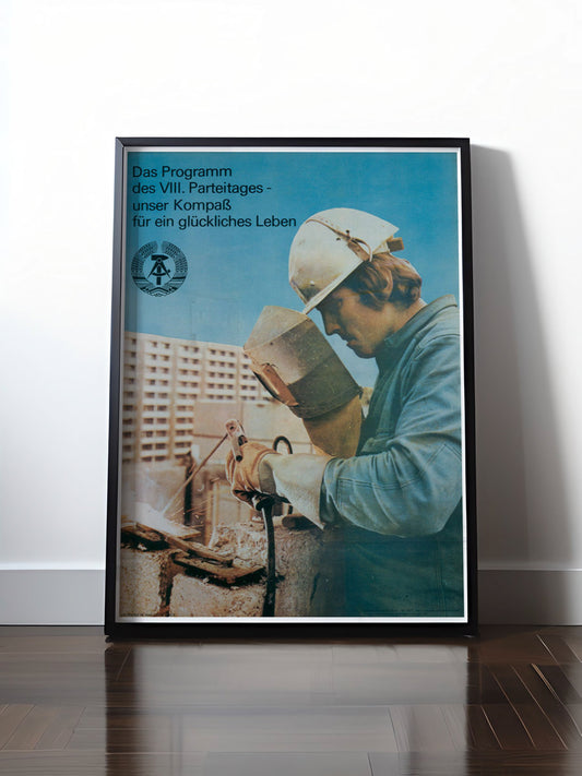 Historisches DDR Poster (A4 | A3 | A2 | A1) • 8. PARTEITAG DER SED - FÜR EIN GLÜCKLICHES LEBEN