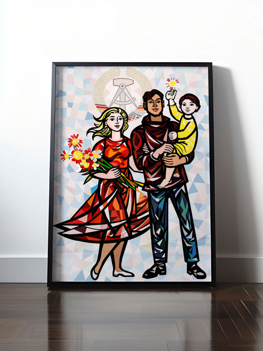 Historisches DDR Poster (A4 | A3 | A2 | A1) • WALTER WOMACKA - UNSERE FAMILIE mit Hintergrund (STAATSRATSGEBÄUDE, Aus der Geschichte der Deutschen Arbeiterbewegung, 1964)
