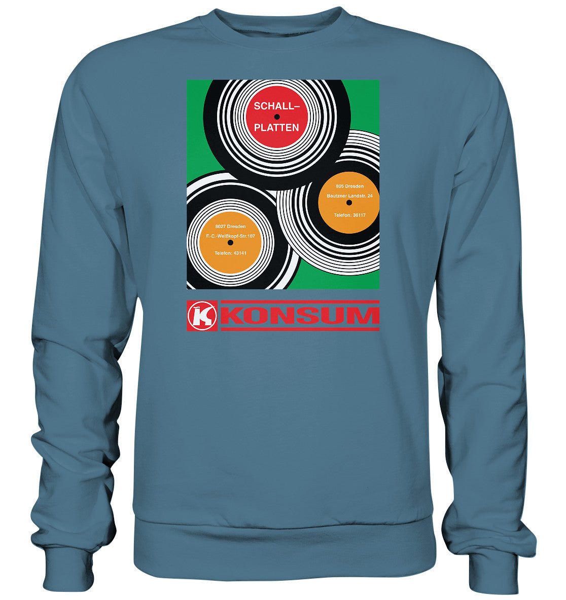 DDR Ostalgie Pullover Unisex • KONSUM SCHALLPLATTEN DRESDEN