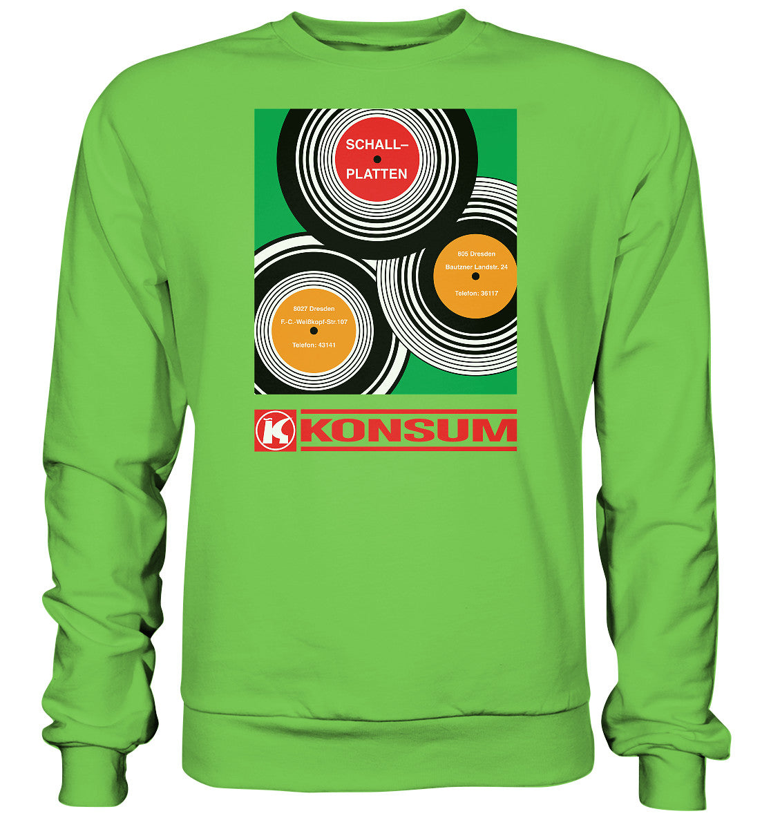 DDR Ostalgie Pullover Unisex • KONSUM SCHALLPLATTEN DRESDEN
