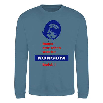 DDR Ostalgie Pullover Unisex • IMMER ERST SEHEN, WAS DER KONSUM BIETET! - ORIGINAL ILLUSTRATION
