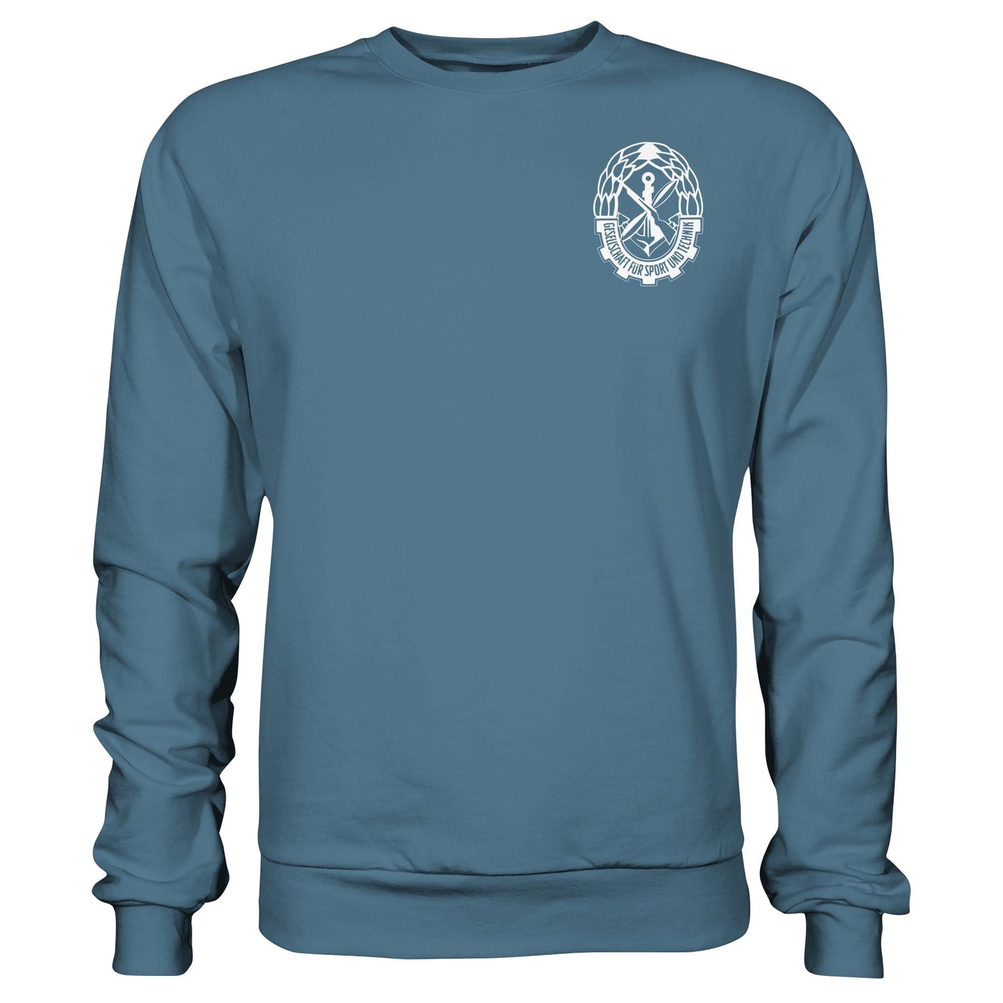 DDR Ostalgie Pullover Unisex • GST - GESELLSCHAFT FÜR SPORT UND TECHNIK (BRUST EMBLEM)