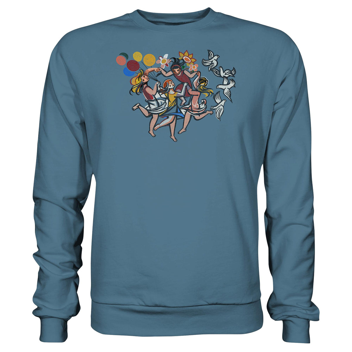 DDR Ostalgie Pullover Unisex • WALTER WOMACKA - TANZENDE MÄDCHEN MIT FRIEDENSTAUBEN (MOSAIK HAUS DES LEHRERS, 1964)