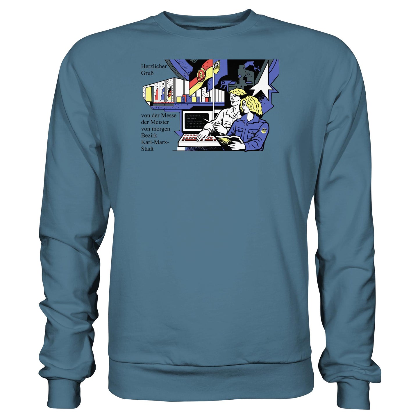 DDR Ostalgie Pullover Unisex • MESSE DER MEISTER VON MORGEN, KARL-MARX-STADT (ORIGINAL BRIEFMARKE)