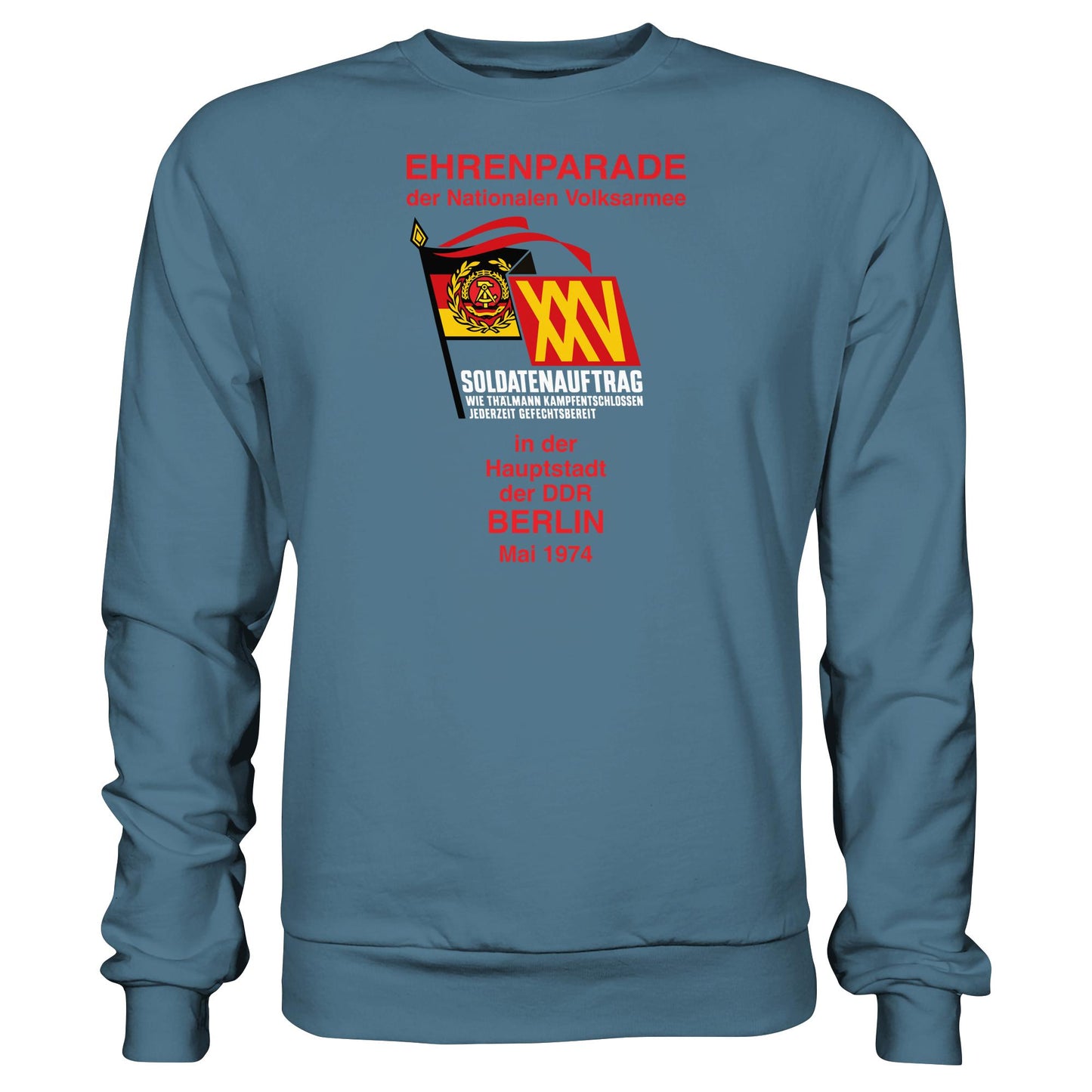 DDR Ostalgie Pullover Unisex • EHRENPARADE DER NVA, 1974 BERLIN (ORIGINALWIMPEL)