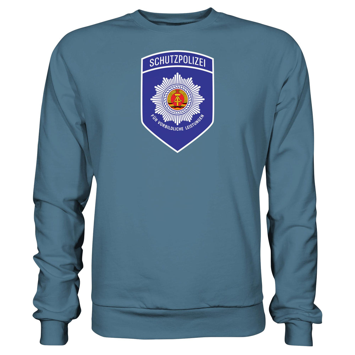 DDR Ostalgie Pullover Unisex • SCHUTZPOLIZEI - FÜR VORBILDLICHE LEISTUNGEN (ORIGINAL-AUFNÄHER)