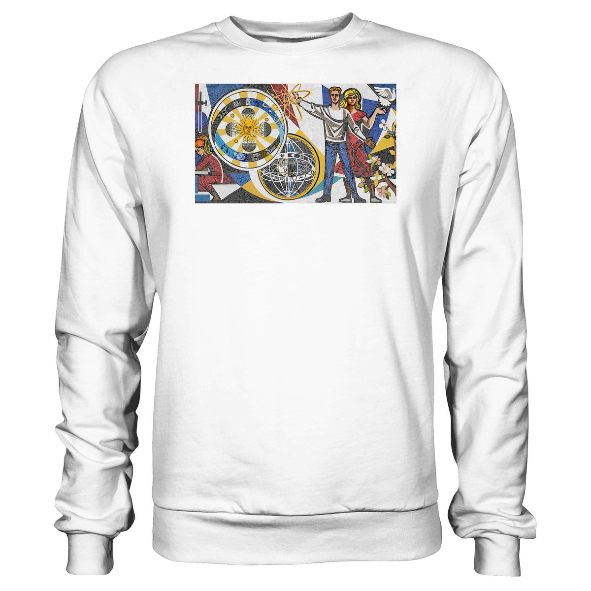 DDR Ostalgie Pullover Unisex • WALTER WOMACKA - JUNGES PAAR MIT FRIEDENSTAUBE (MOSAIK HAUS DES LEHRERS, 1964)