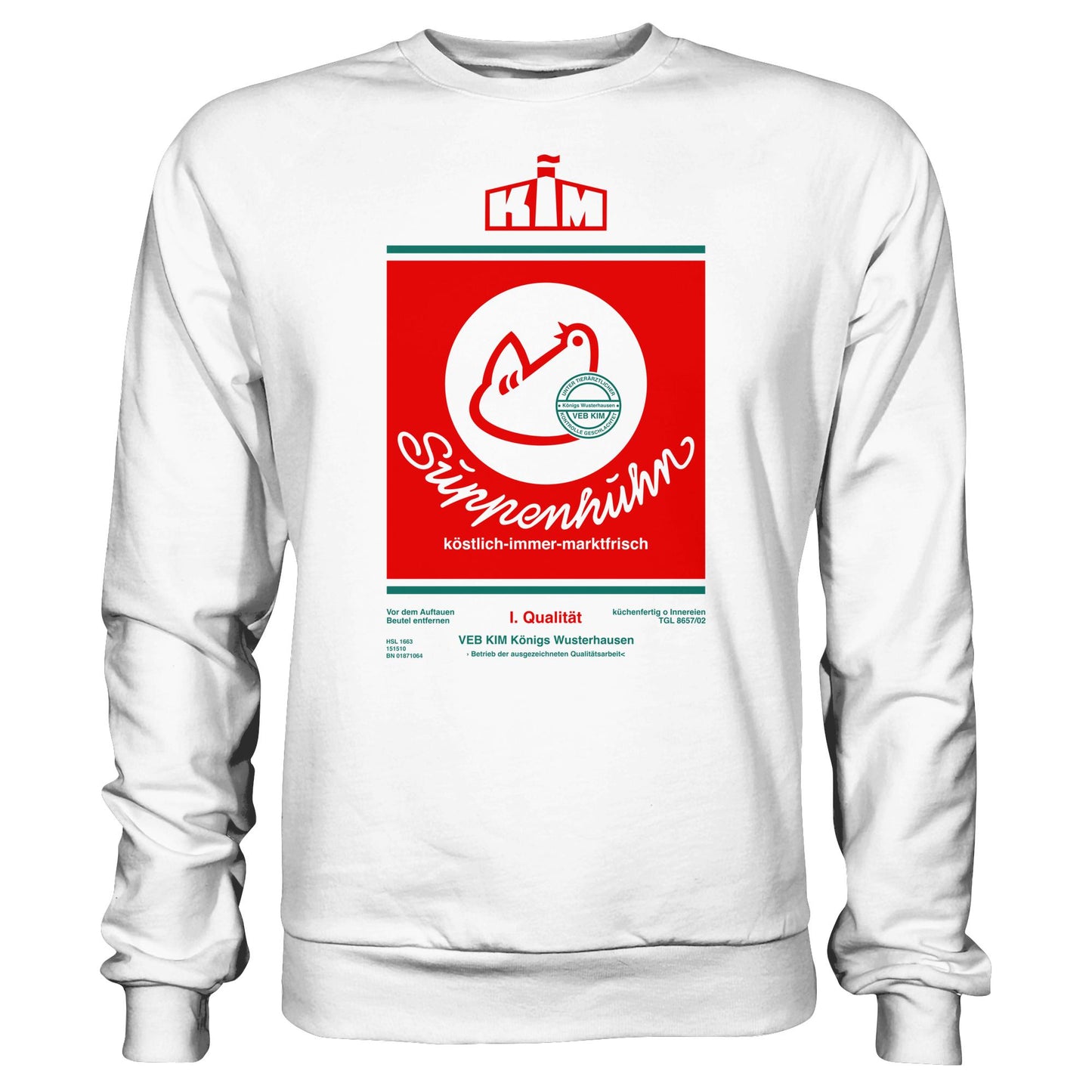 DDR Ostalgie Pullover Unisex • SUPPENHUHN - VEB KIM KÖNIGS WUSTERHAUSEN