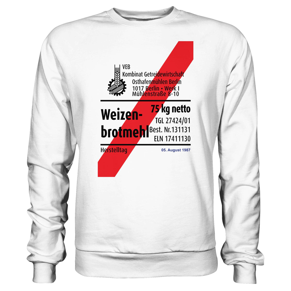 DDR Ostalgie Pullover Unisex • WEIZENMEHL - VEB KOMBINAT GETREIDEWIRTSCHAFT (ORIGINAL-VERPACKUNG)