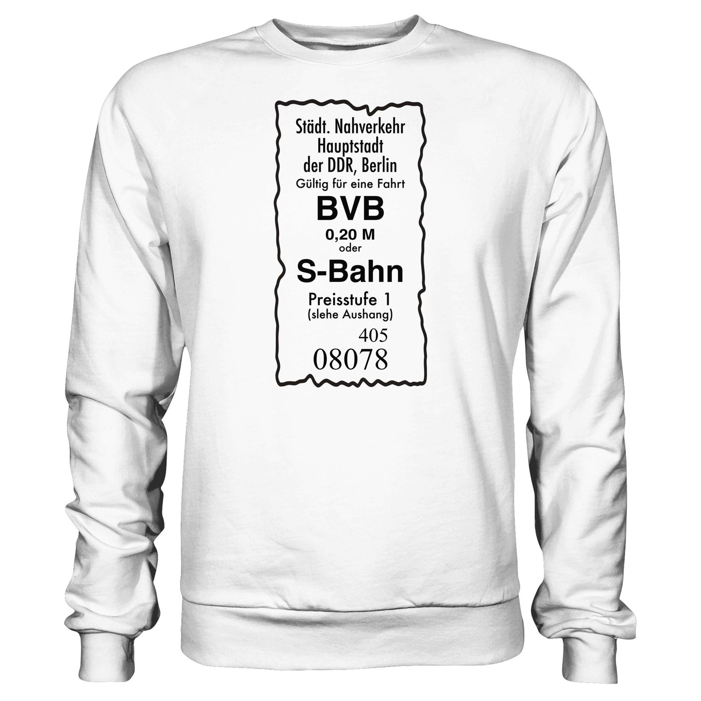 DDR Ostalgie Pullover Unisex • BVB BERLIN NAHVERKEHR, 20 PFENNIG (ORIGINAL FAHRSCHEIN 1989)