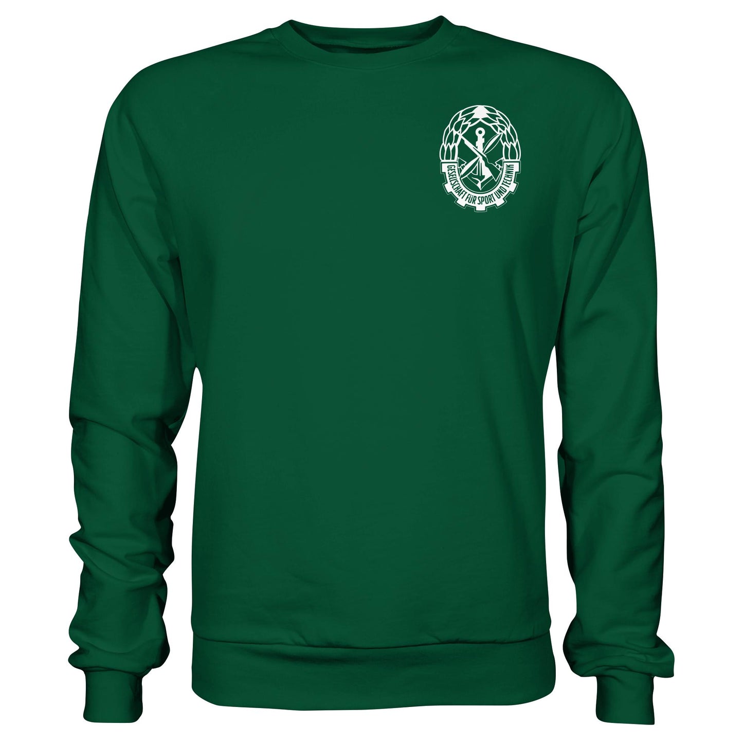 DDR Ostalgie Pullover Unisex • GST - GESELLSCHAFT FÜR SPORT UND TECHNIK (BRUST EMBLEM)