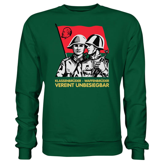 DDR Ostalgie Pullover Unisex • KLASSENBRÜDER WAFFENBRÜDER - VEREINT UNBESIEGBAR (NVA)