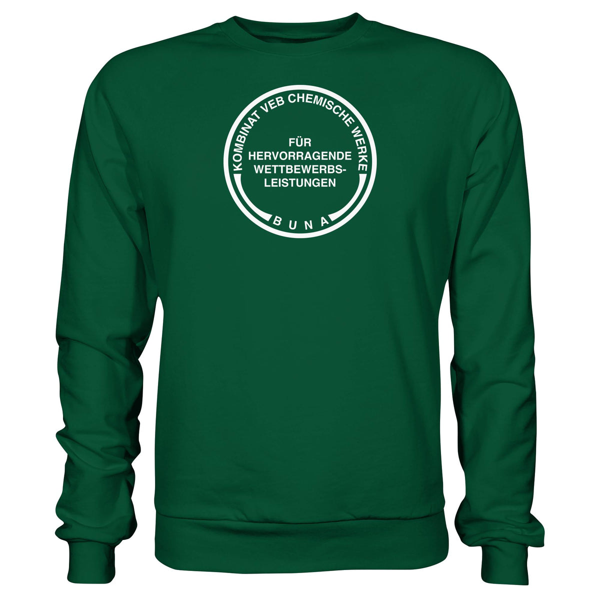 DDR Ostalgie Pullover Unisex • KOMBINAT BUNA - FÜR HERVORRAGENDE LEISTUNGEN (ORIGINAL-MÜNZE)