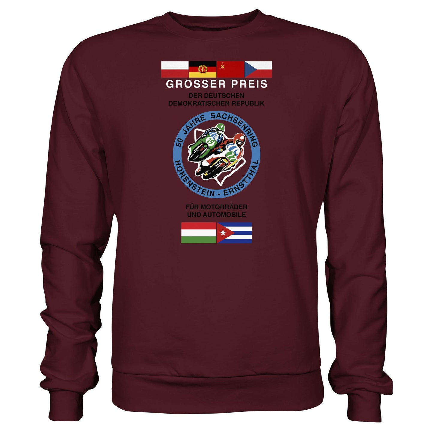 DDR Ostalgie Pullover Unisex • 50 JAHRE SACHSENRING - GROSSER PREIS DER DDR 1977