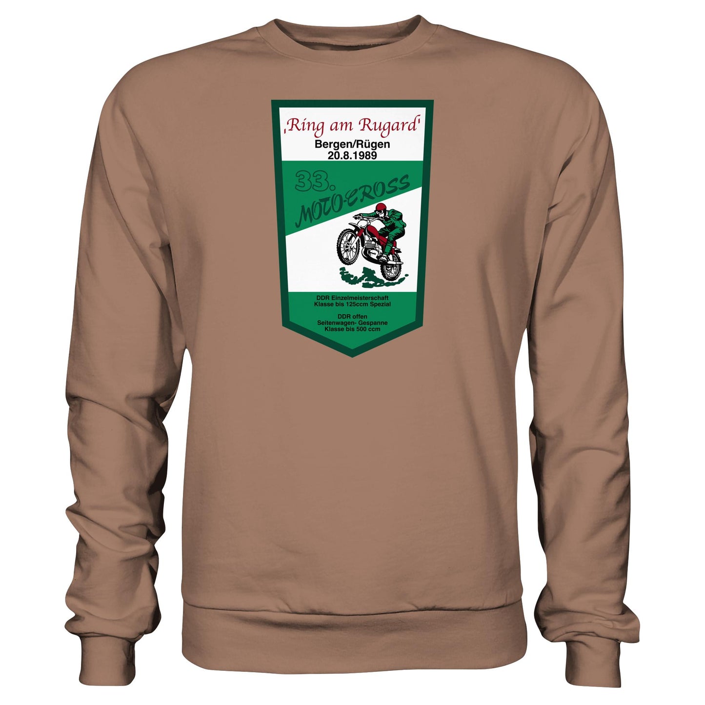 DDR Ostalgie Pullover Unisex • RING AM RUGARD, RÜGEN 33. MOTO-CROSS-RENNEN 1989 (ORIGINAL-WIMPEL)