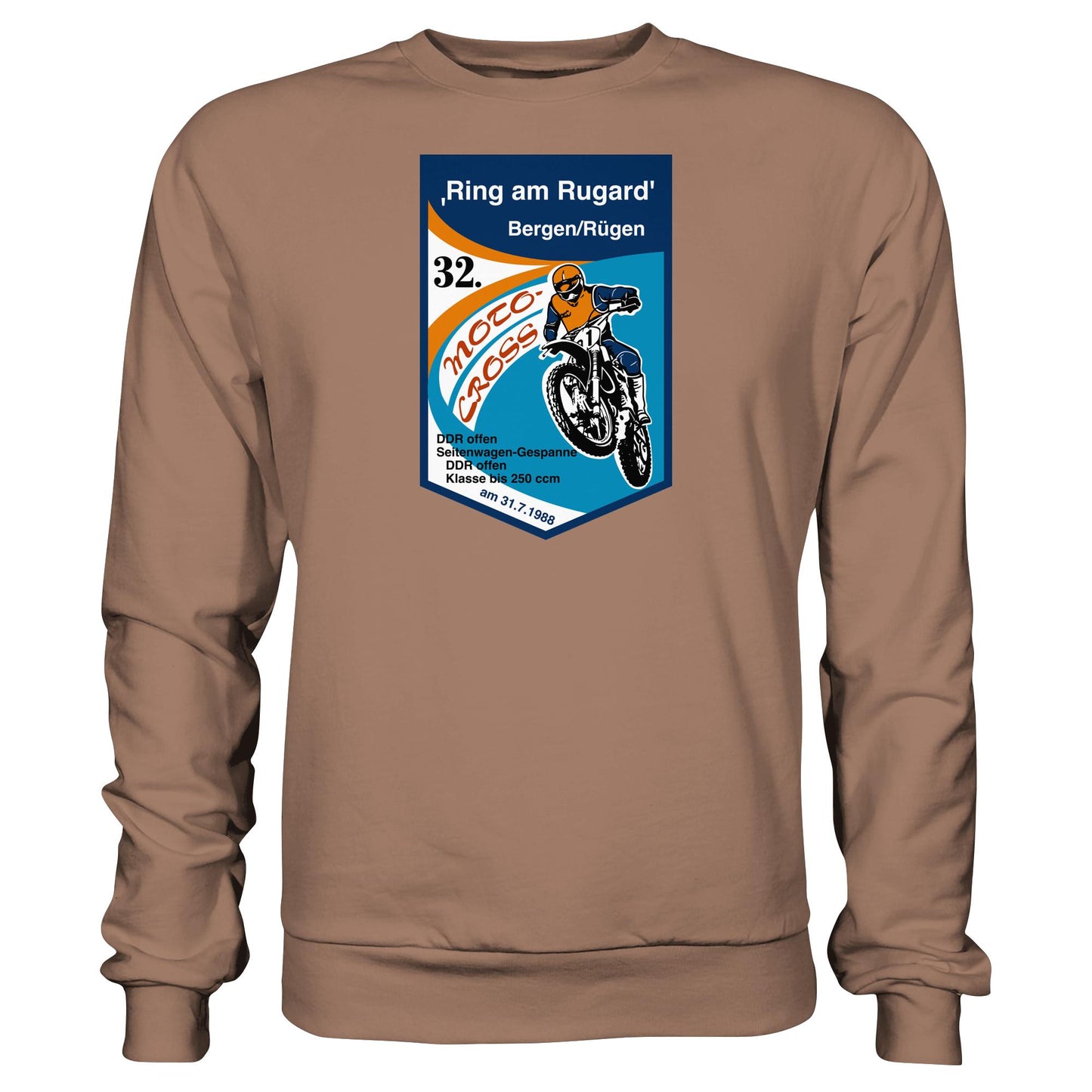 DDR Ostalgie Pullover Unisex • RING AM RUGARD, RÜGEN 32. MOTO-CROSS-RENNEN 1988 (ORIGINAL-WIMPEL)