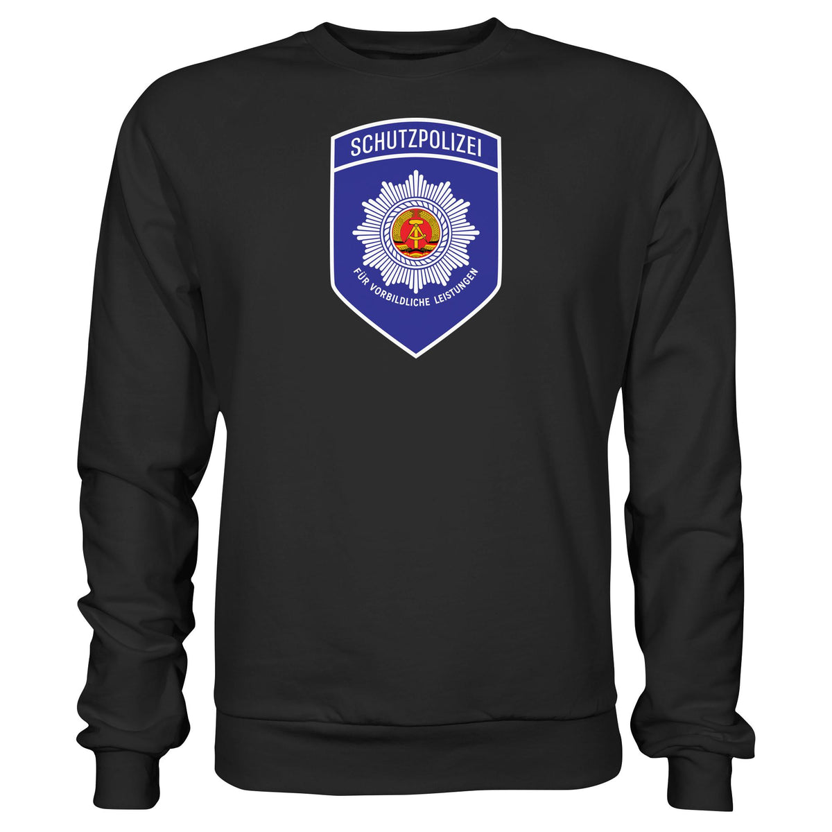 DDR Ostalgie Pullover Unisex • SCHUTZPOLIZEI - FÜR VORBILDLICHE LEISTUNGEN (ORIGINAL-AUFNÄHER)