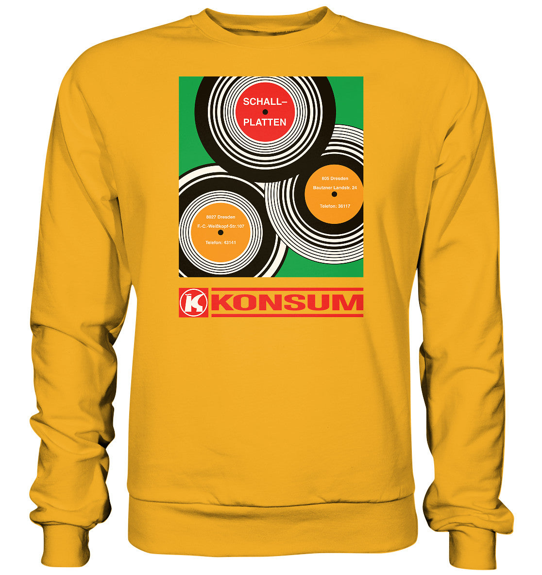 DDR Ostalgie Pullover Unisex • KONSUM SCHALLPLATTEN DRESDEN