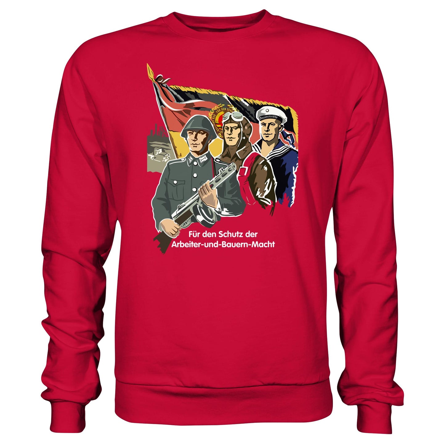 DDR Ostalgie Pullover Unisex • FÜR DEN SCHUTZ DER ARBEITER-UND-BAUERN-MACHT (NVA ORIGINAL-PLAKAT)